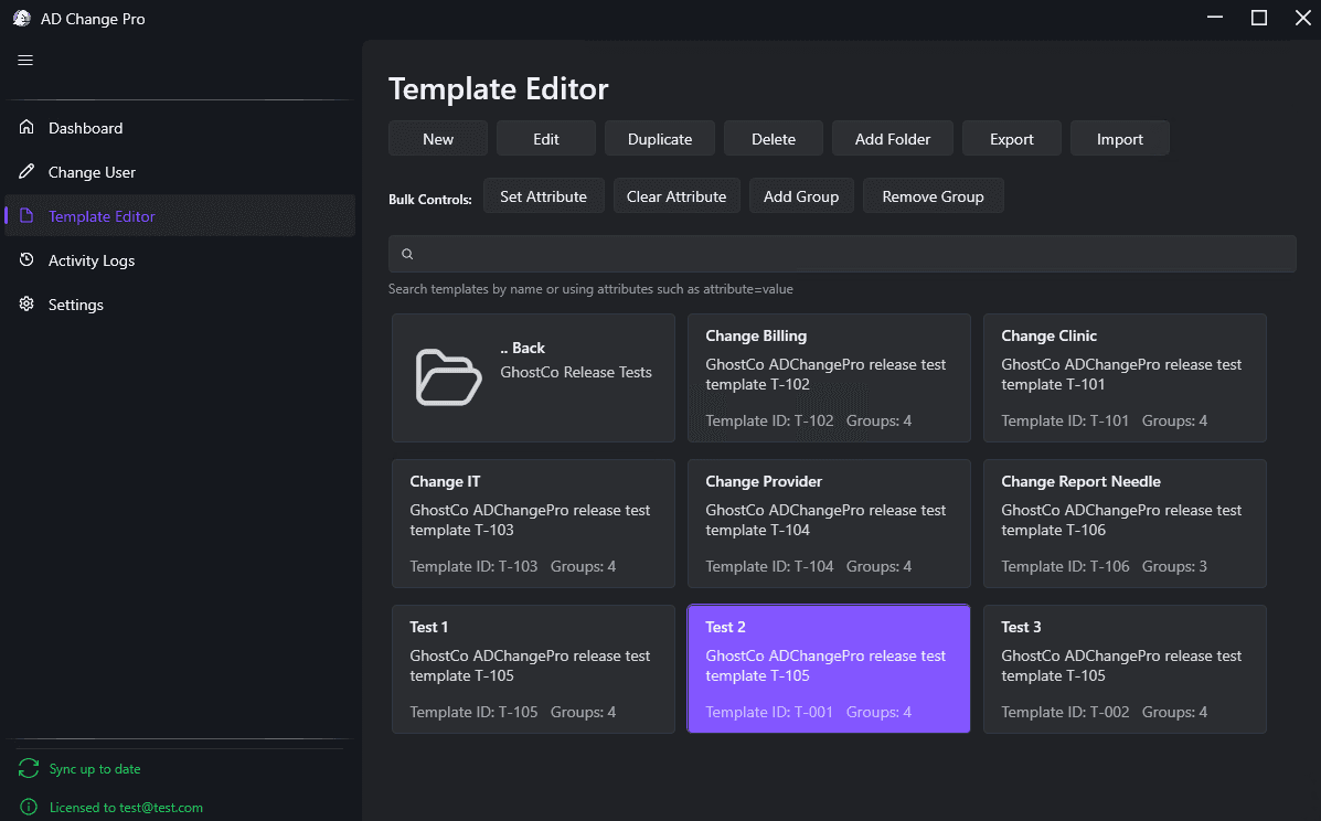 AD Change Pro shared template library for standardized user changes