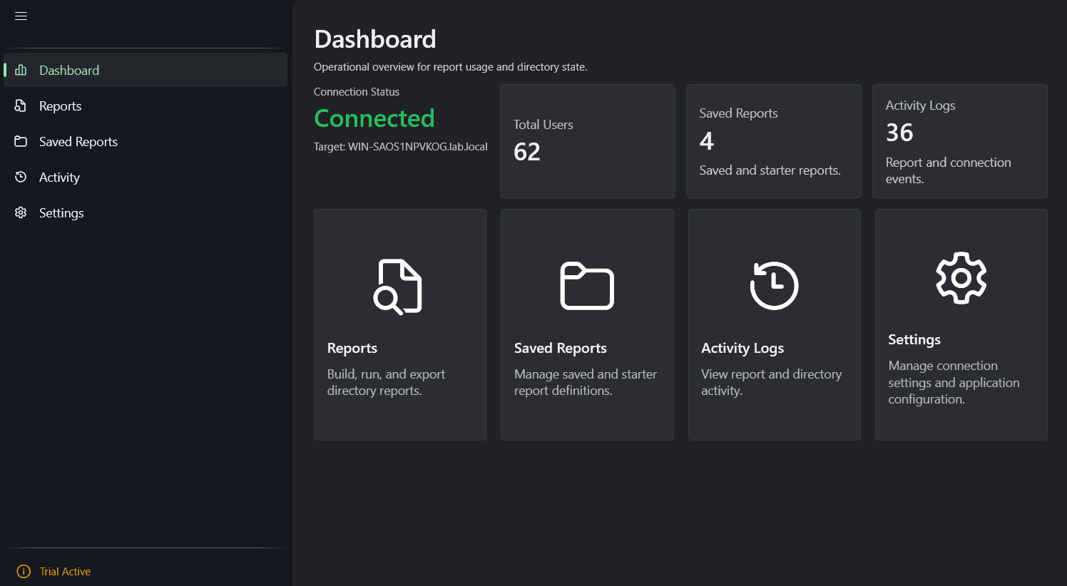 AD Report Pro dashboard