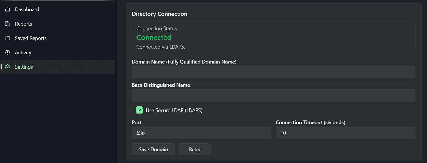 AD Report Pro domain configuration