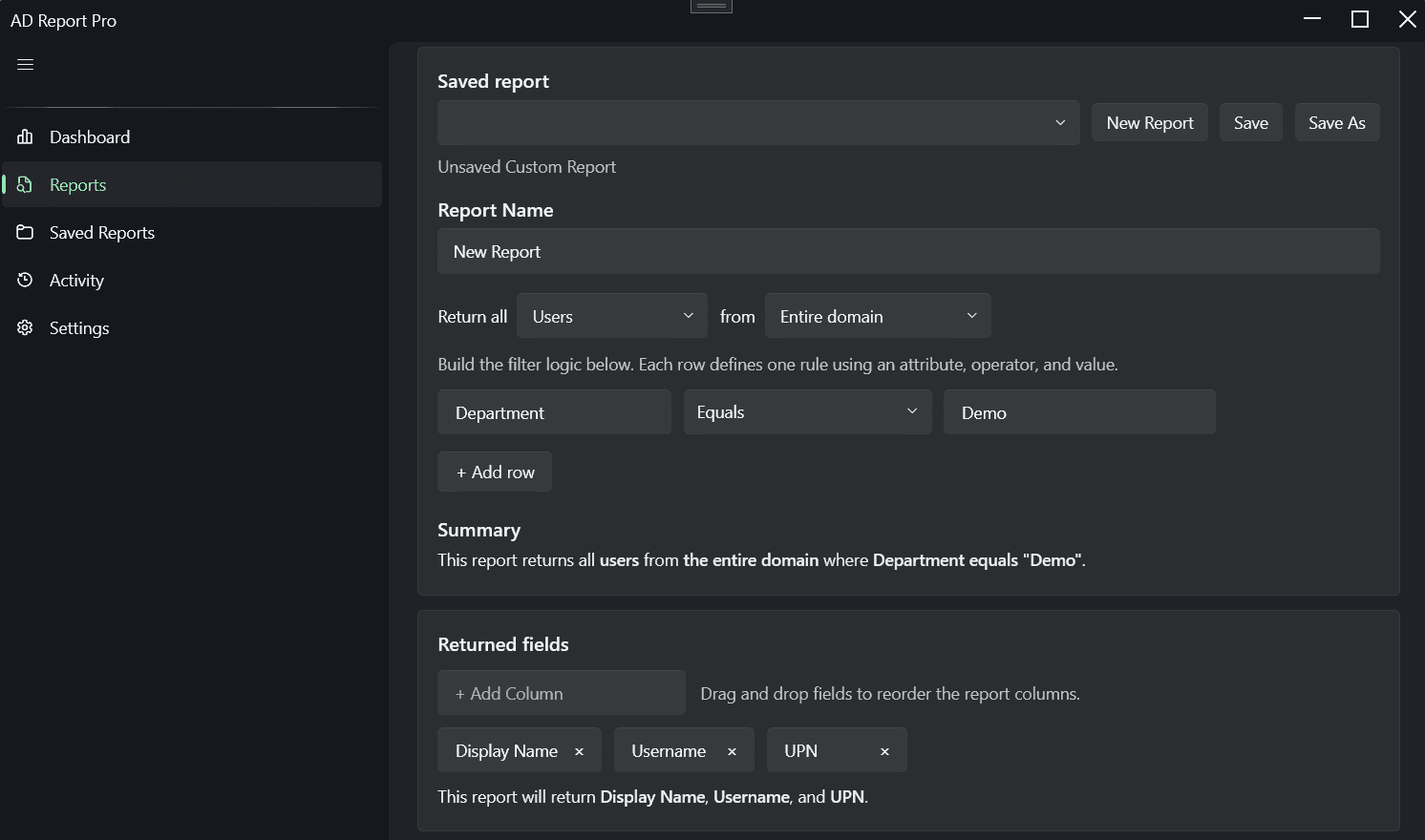 AD Report Pro reports builder