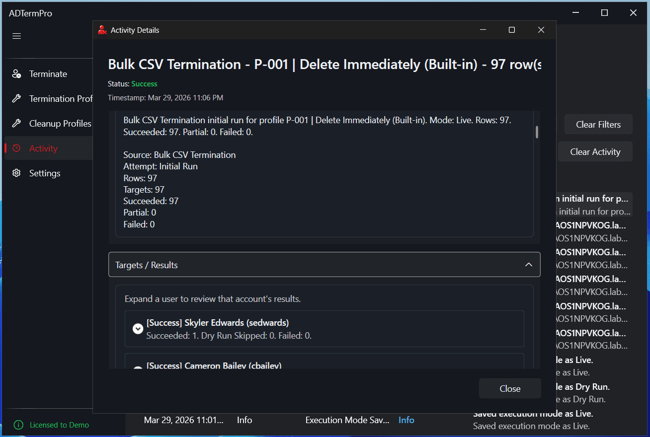 AD Term Pro results details page