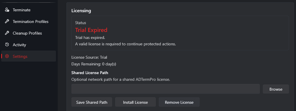 AD Term Pro license dialog