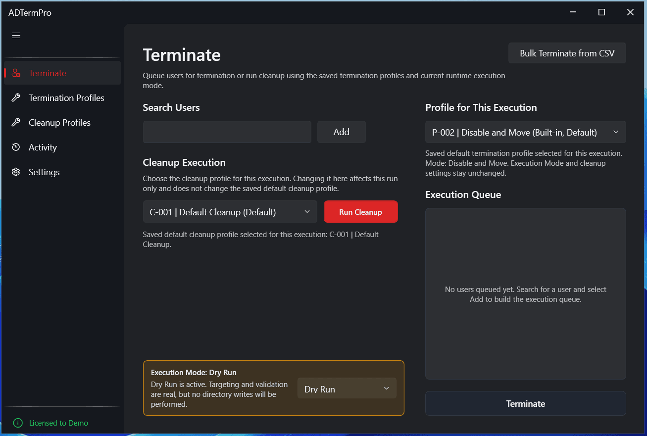 AD Term Pro termination page
