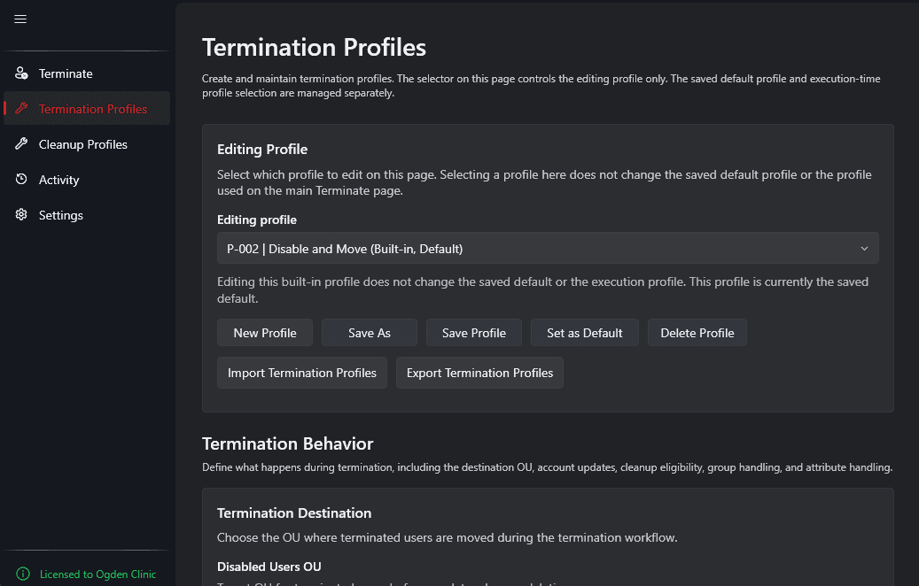 AD Term Pro termination profile configuration