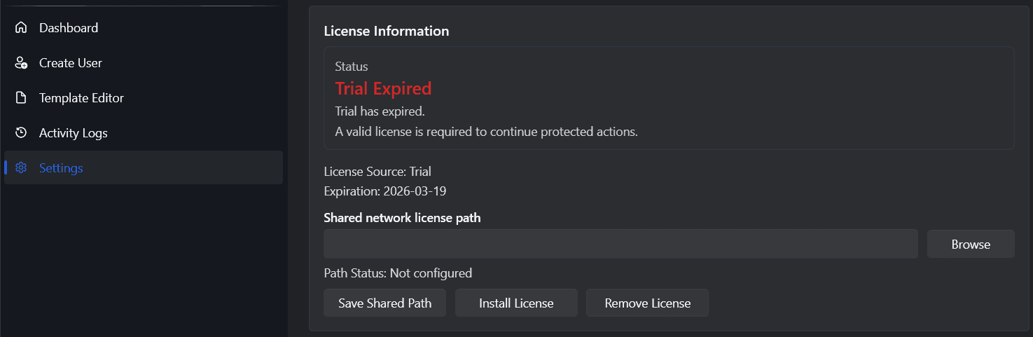 AD User Pro license dialog